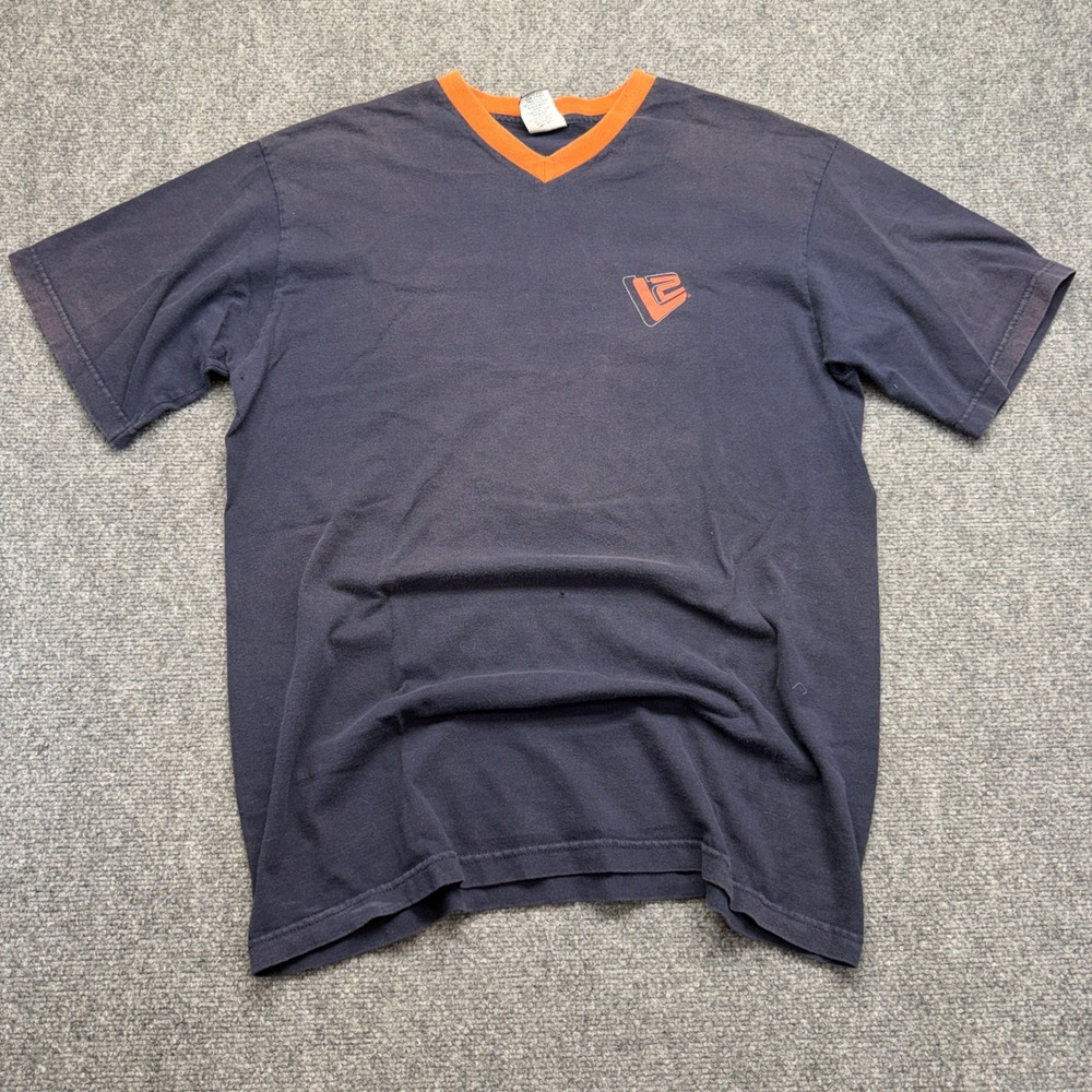Vintage Levis L2 Navy Blue V-Neck T-Shirt Mens Large Orange Trim USA 90s